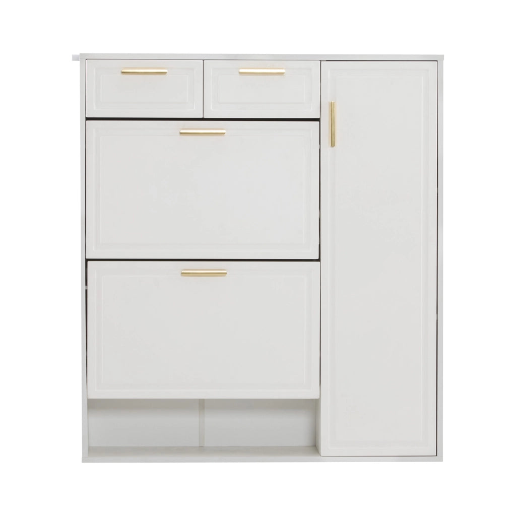 Scarpiera con 2 cassetti; ripiani regolabili e vani aperti - ingresso - 95×24×107 cm - bianco