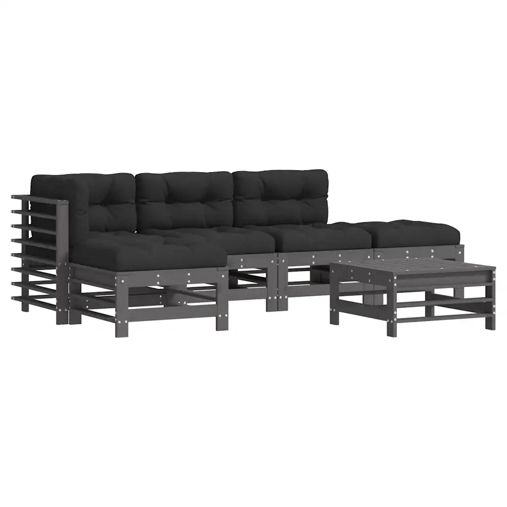 Set Divani da Giardino 6pz con Cuscini in Legno Massello Grigio 3185915