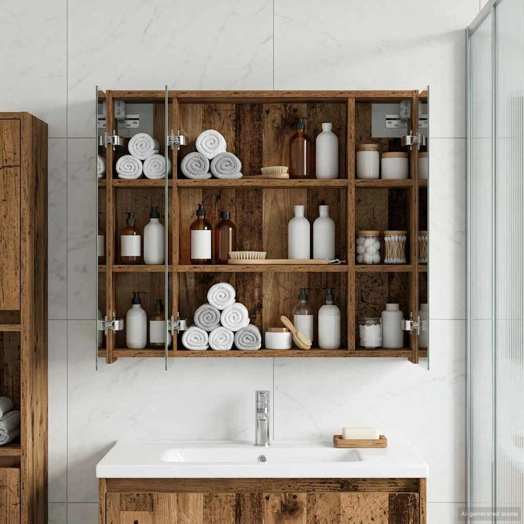 Mobiletto per specchio da bagno Legno vecchio 889173