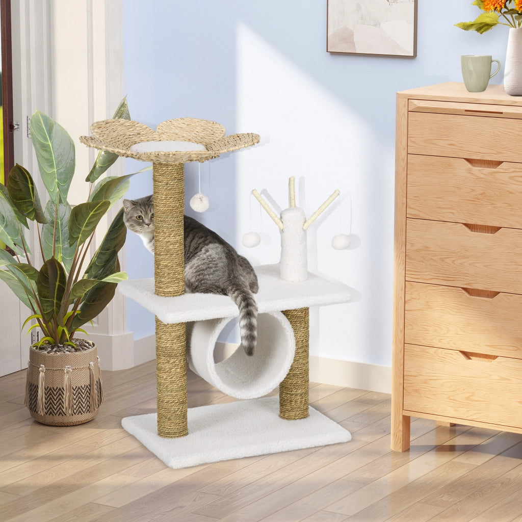 Arbre ¨¤ chat griffoir sisal tunnel plateforme peluche ¨C Zephmum ¨C 56x40x91 beige