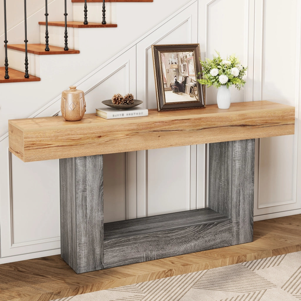 Consolle con piano spesso e vano aperto - per ingresso e soggiorno - in truciolare - 160×30×82.5 cm - naturale