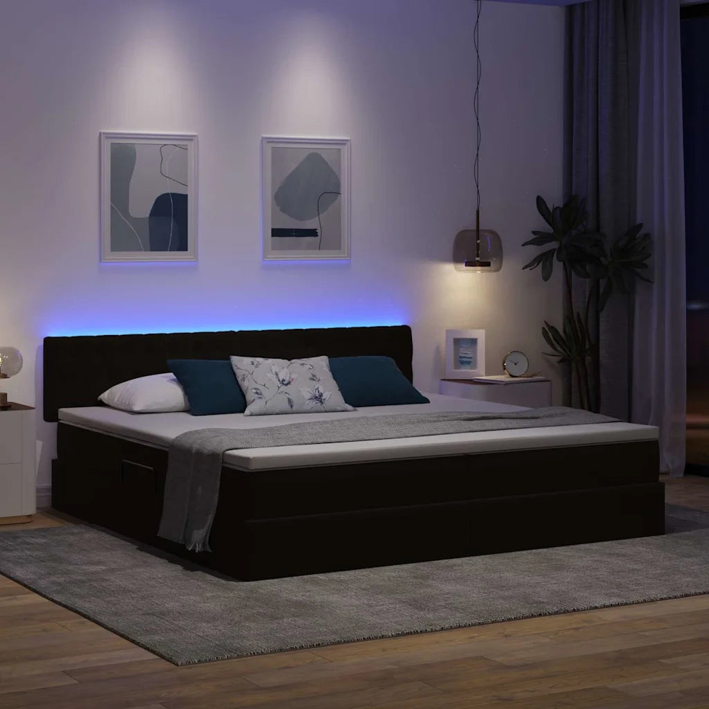 Letto con contenitore LED e materasso Nero 200 x 200 cm Velluto