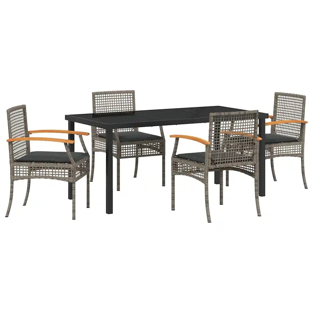 Set da Pranzo per Giardino 5 pcs Grigio e Nero Rattan 3380823
