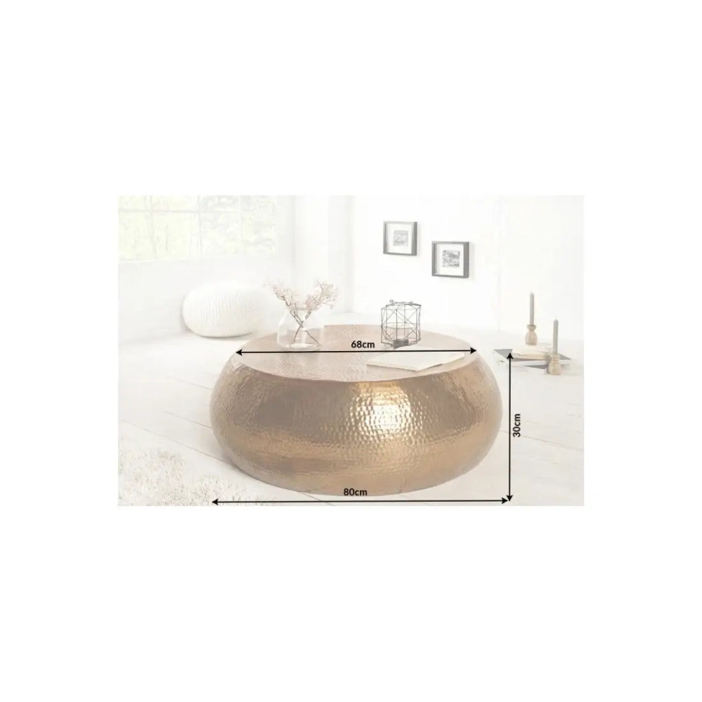 Tavolino basso TRIANE rame 80 cm – Design in alluminio martellato lucido