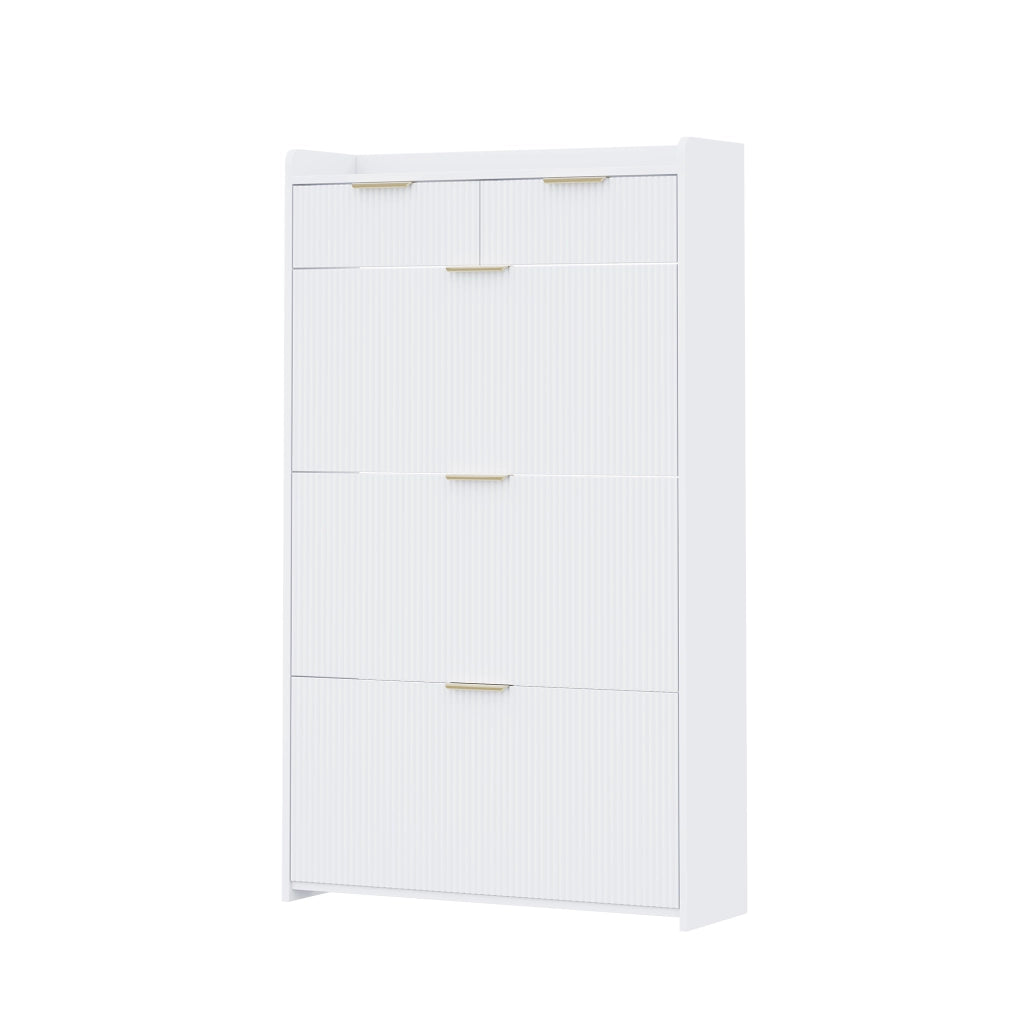 Scarpiera con 3 ante ribaltabili e 2 cassetti per ingresso in truciolare 80x25x135 cm bianco
