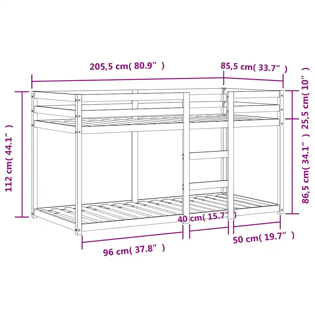 Letto singolo | Letto per adulti | Letto a Castello Marrone Cera 80x200 cm in Legno di Pino