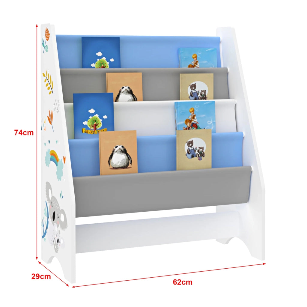 Libreria di design per soggiorno scaffale per bambini in stile originale con 4 scomparti aperti bianco/grigio/blu 03_0006478