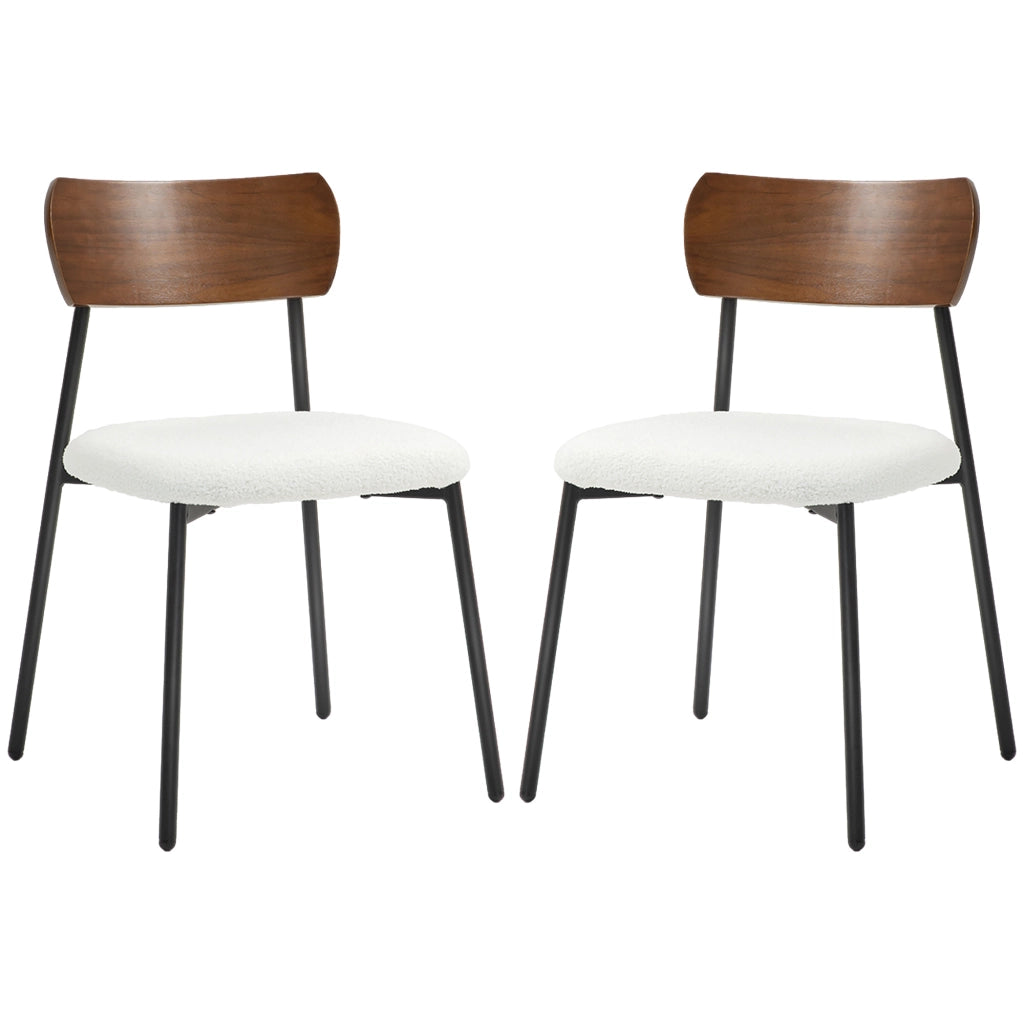 Set 2 Sedie da Pranzo con Schienale Curvo e Rivestimento Bouclette ¨C Zephmum ¨C Colore Crema