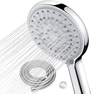 Douchekop per risparmio d'acqua con tubo 2 m e 9,5 l/min regolatore di flusso, 40% di risparmio d'acqua, 120 mm, douchekop con elevazione della pressione, tappo di silicone pulitore, materiale ABS premium.