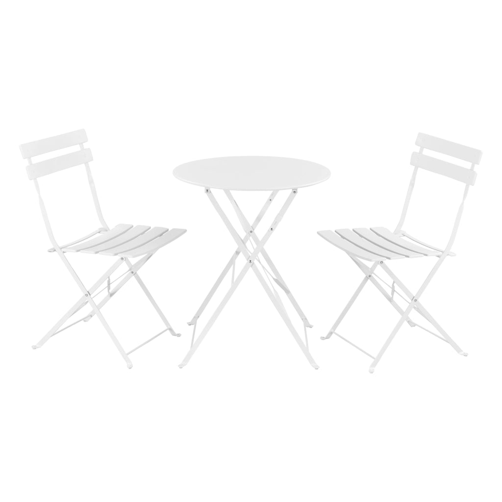 Set Bistrot Caprile da Esterno con Tavolino Rotondo e 2 Sedie in Acciaio Bianco [en.casa]