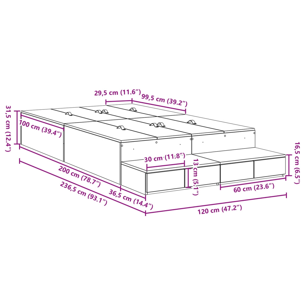Struttura Letto Grigio cemento 120x200 cm