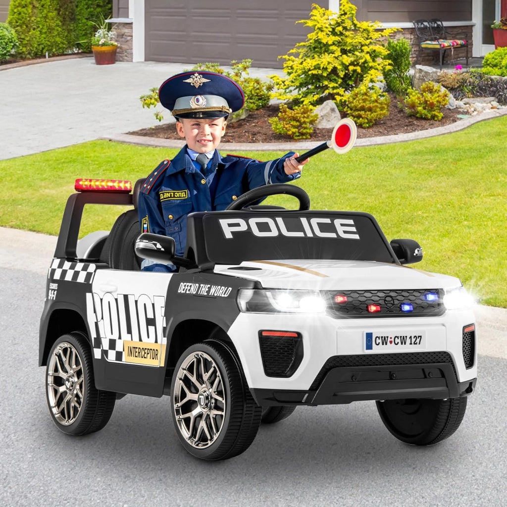 Auto della Polizia per Bambini, Macchina Elettrica 12V con Telecomando Connessione Wireless Musica Clacson Sirena e Luci LED, per Bambini 3-8 Anni