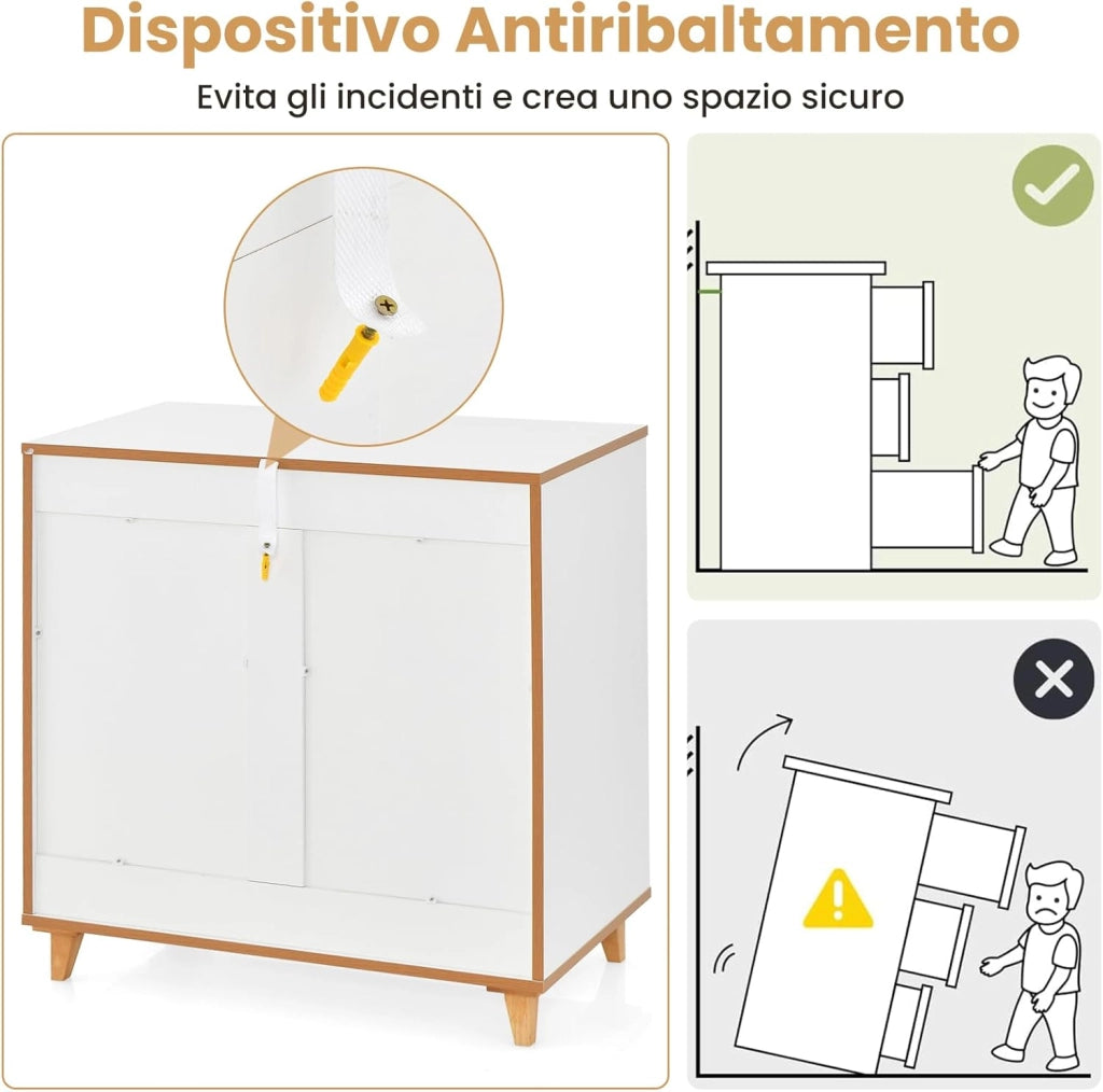 Cassettiera in Legno, Cassettiera Moderna con 3 Cassetti, Maniglia Incorporata e Dispositivo Anti-ribaltamento, per Camera da Letto, Ingresso, Cabina Armadio, 75 x 42 x 75 cm (Grigio)