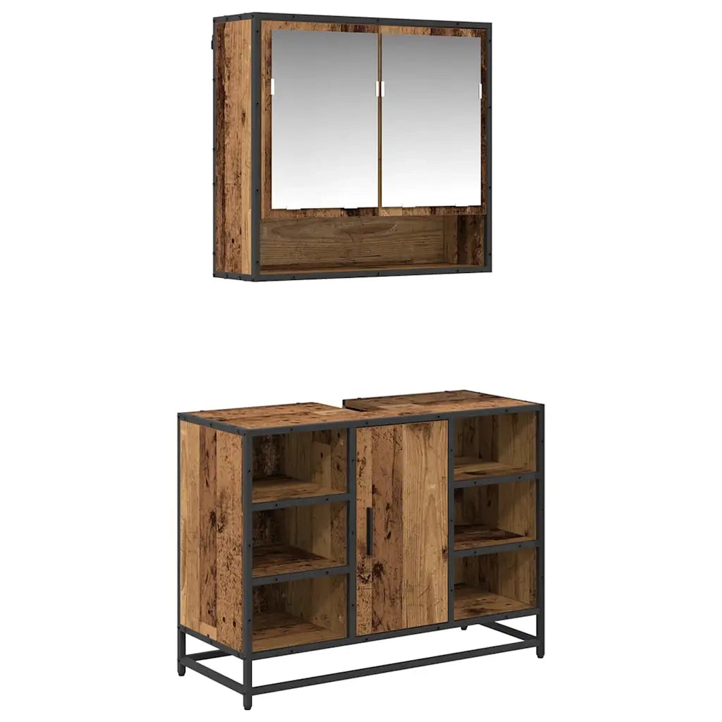 Set di mobili per il bagno con lo scaffale 2 pcs Legno vecchio 3402527