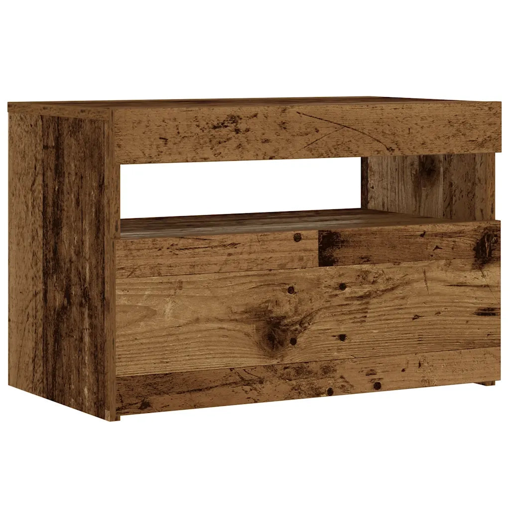 Comodino con LED-Tavolino da notte Legno Antico 60x35x40 cm in Legno Multistrato