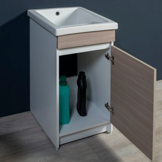 Mobile Lavatoio in Ceramica 1 Anta e Strofinatoio Integrato 45x50x86A cm Olmo Naturale