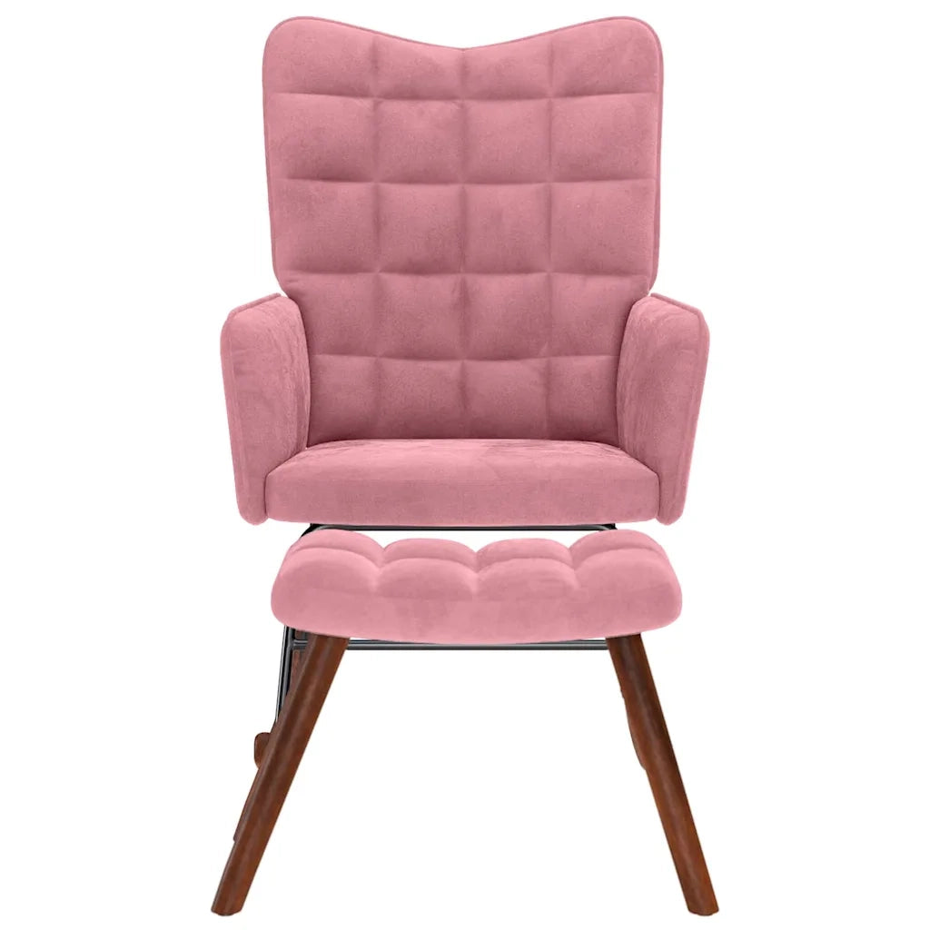 Poltrona a Dondolo con Poggiapiedi Rosa in Velluto 4016847