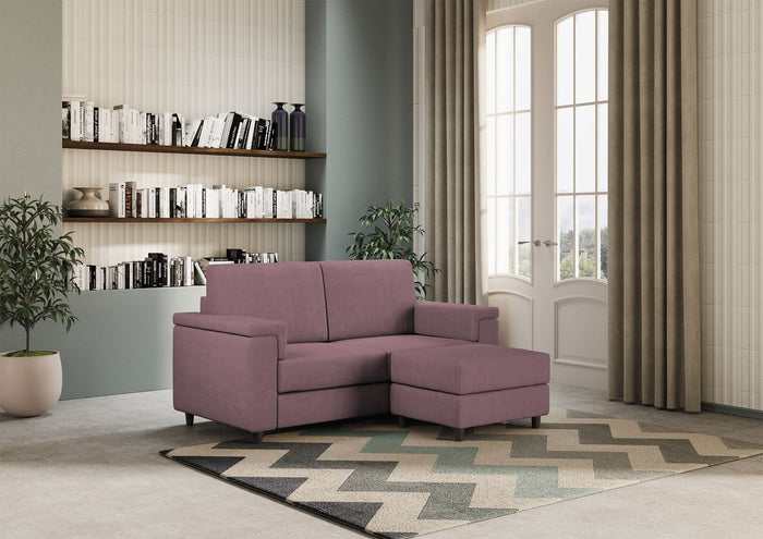 Divano 2 Posti con Pouf 148x155x85 cm Marrak in Tessuto Prugna