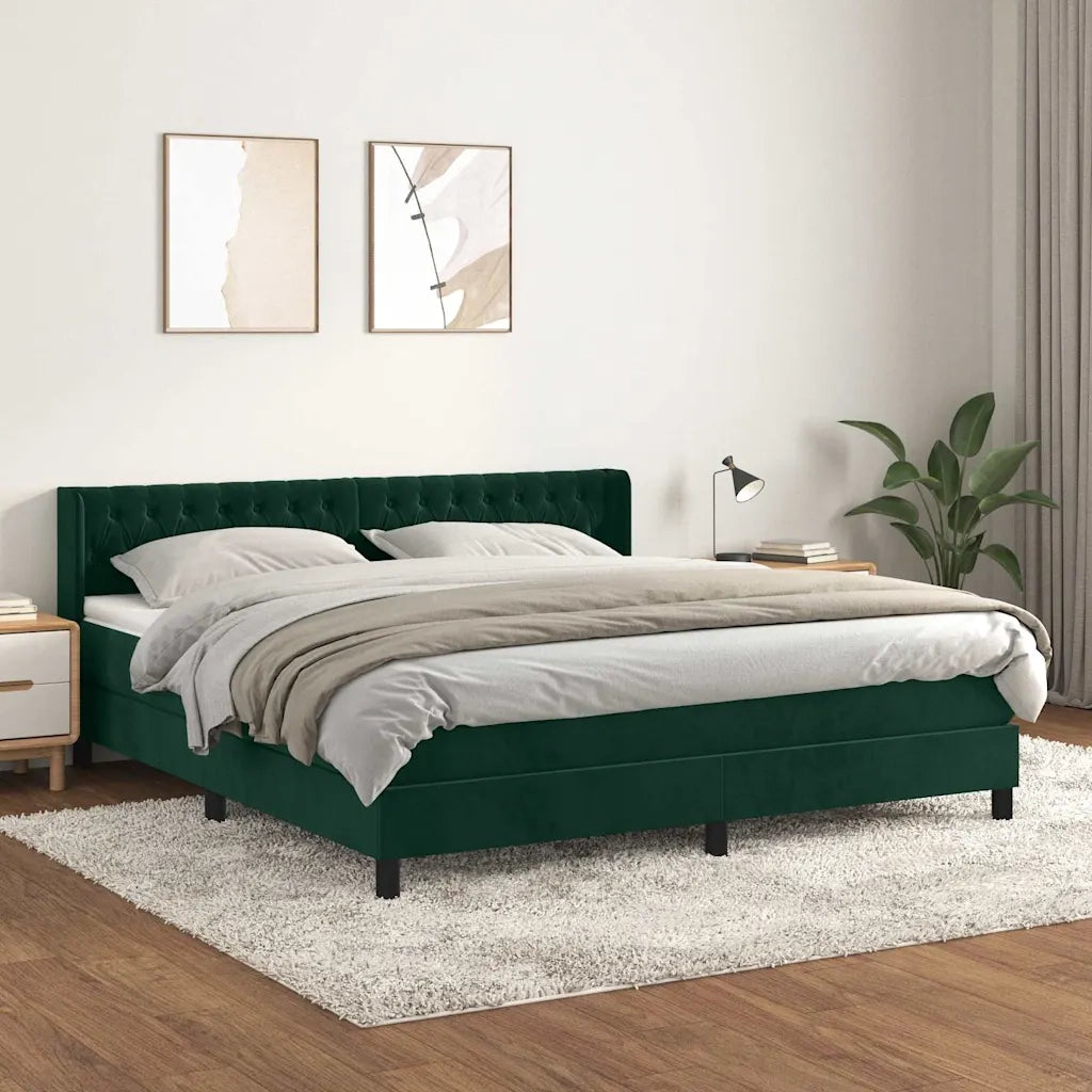 Giroletto a Molle con Materasso Verde Scuro 180x200 cm Velluto