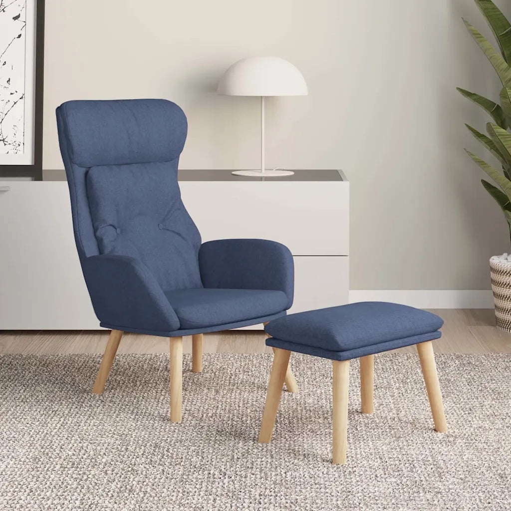 Divano Sedia-Poltrona Relax con Poggiapiedi Blu in Tessuto 884324