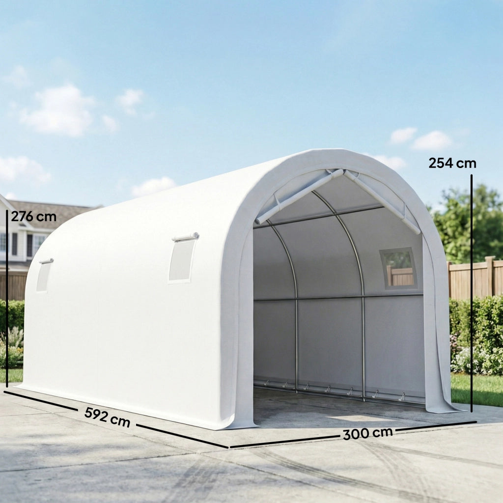 Garage Esterno per Auto 3x6 m ¨C zephmum ¨C Impermeabile Telaio in Acciaio Galvanizzato Bianco