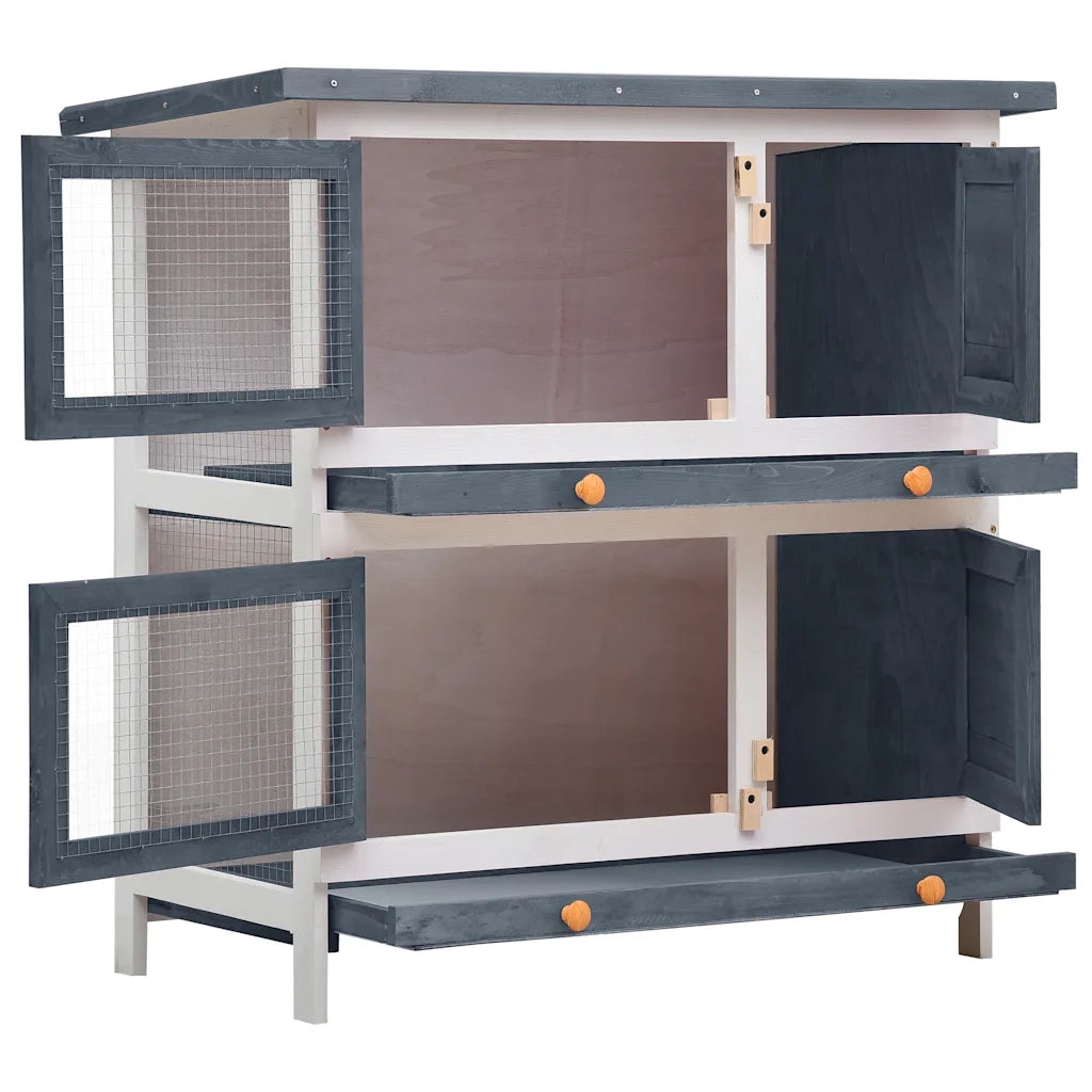 Conigliera per Esterni con 4 Porte Grigia in Legno CFW6206576
