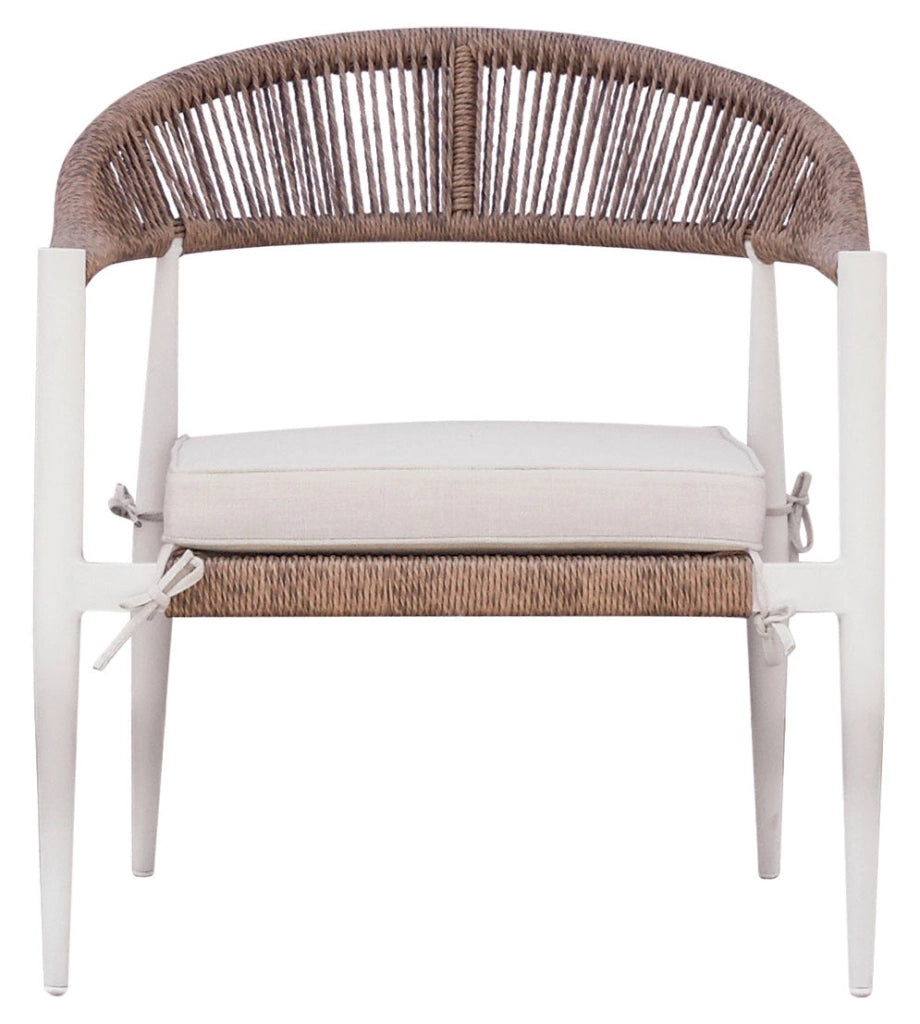 Set Salotto da Giardino Divano 2 Poltrone e Tavolino Milano In Alluminio Bianco con Cuscini Ecrù