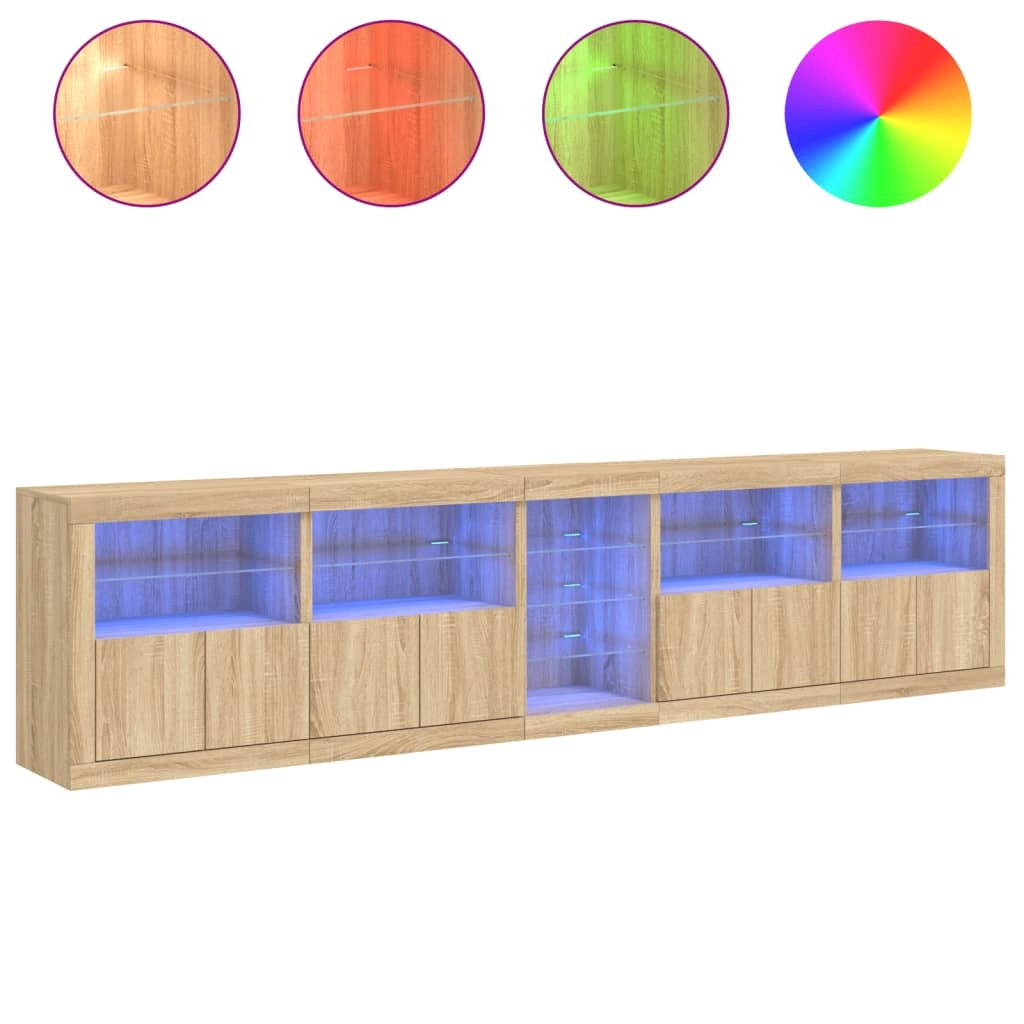 Buffet credenza cassettiera armadio mobile contenitore organizer per cucina soggiorno salotto con luci LED Sonoma 283 x 37 x 67 cm marrone 02_0029956