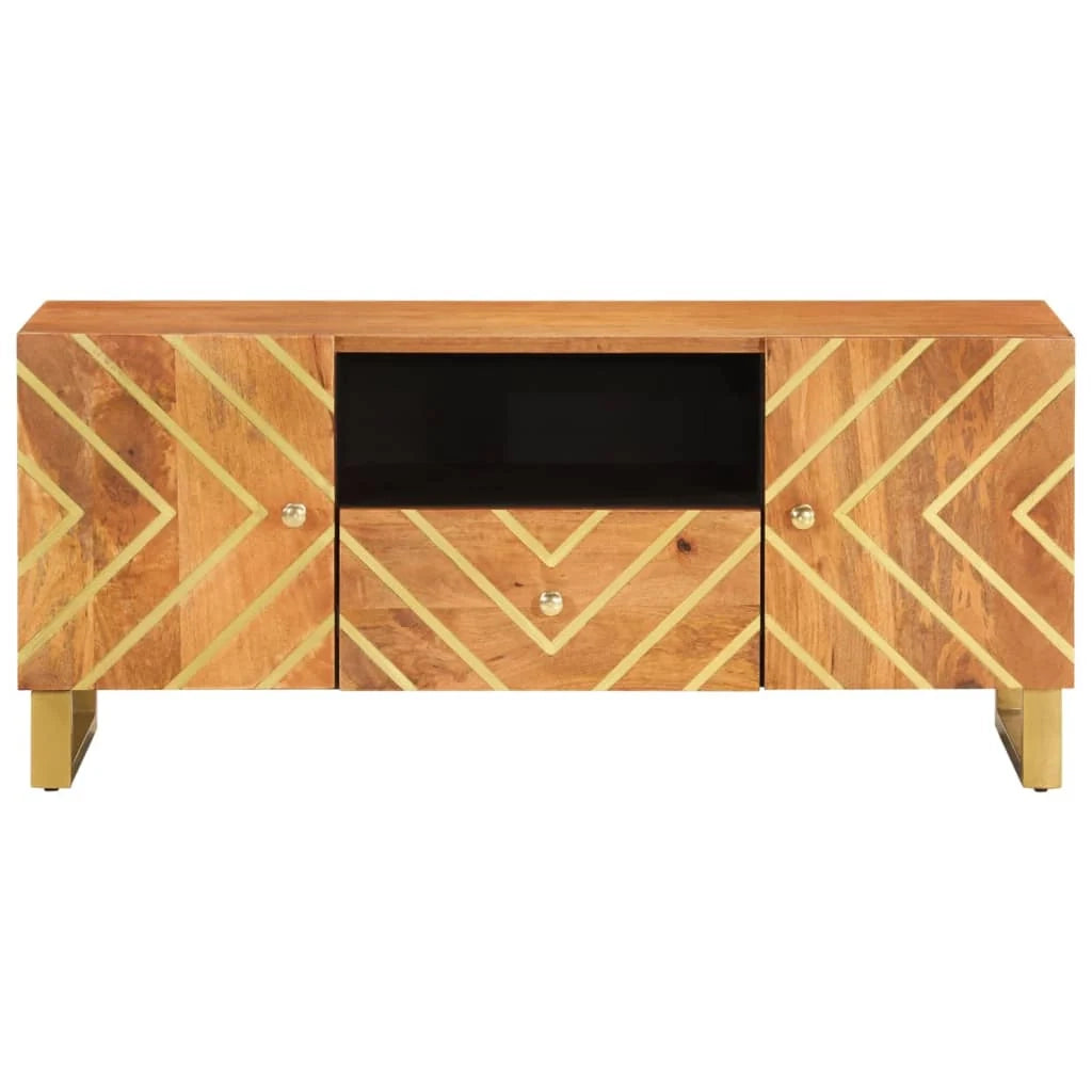 Mobile TV multimediale scaffale per televisione televisore buffet sala da pranzo soggiorno camera da letto e 105 x 33,5 x 46 cm in legno massello legno di mango marrone 02_0027593