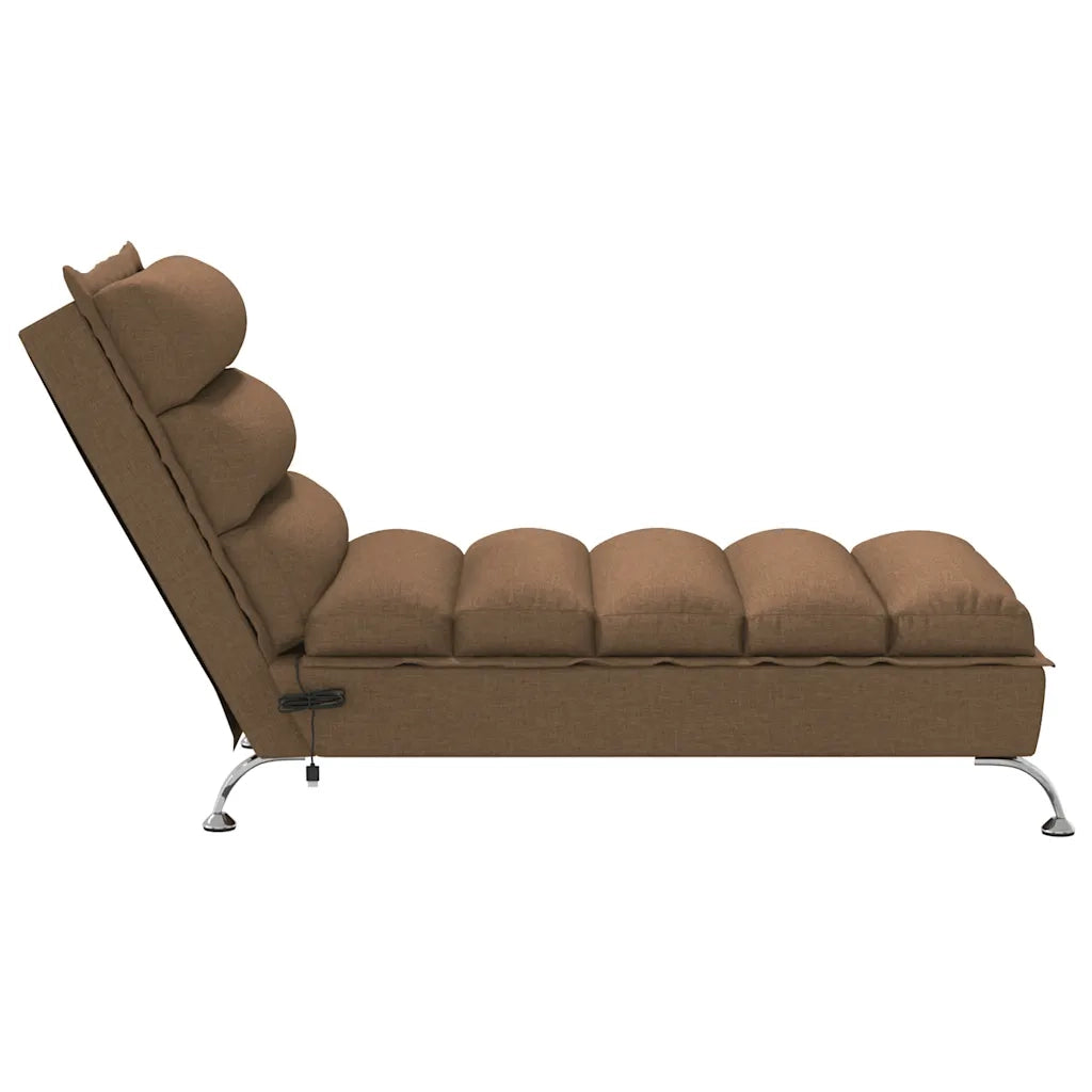 vidaXL Chaise Longue Massaggi con Cuscini Marrone in Tessuto