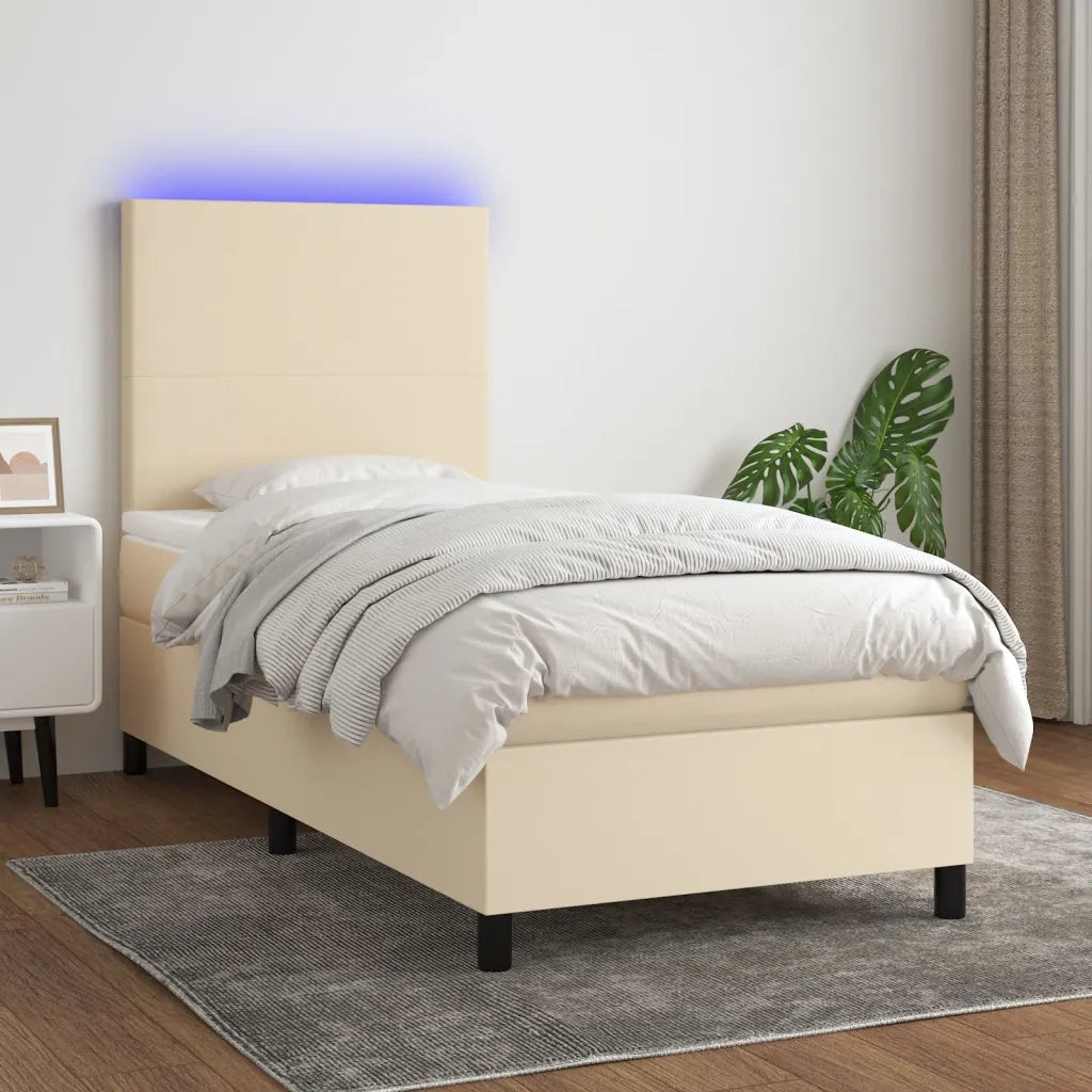 Letto a Molle con Materasso e LED Crema 90x190 cm in Tessuto cod mxl 63562