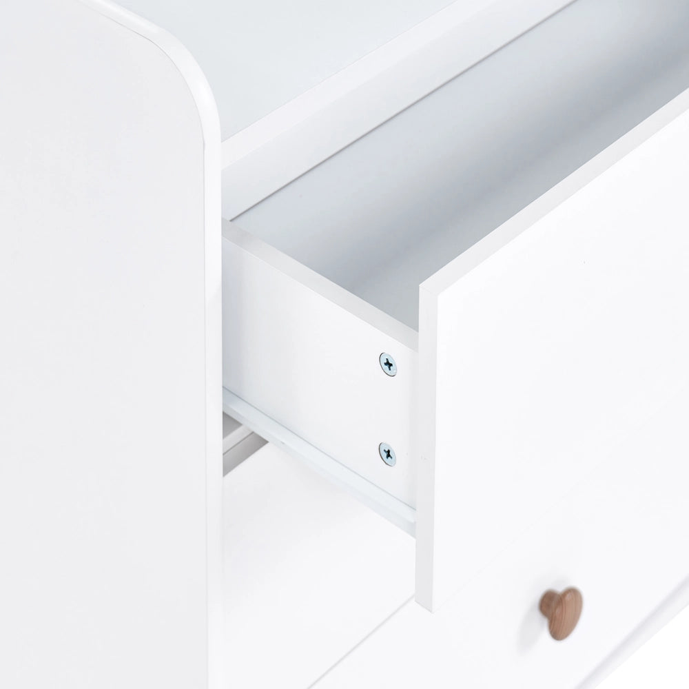 Cassettiera a 3 Cassetti per Bambini in Stile Scandinavo a Tema Animale Bianco in MDF e Gambe in Legno di Pino