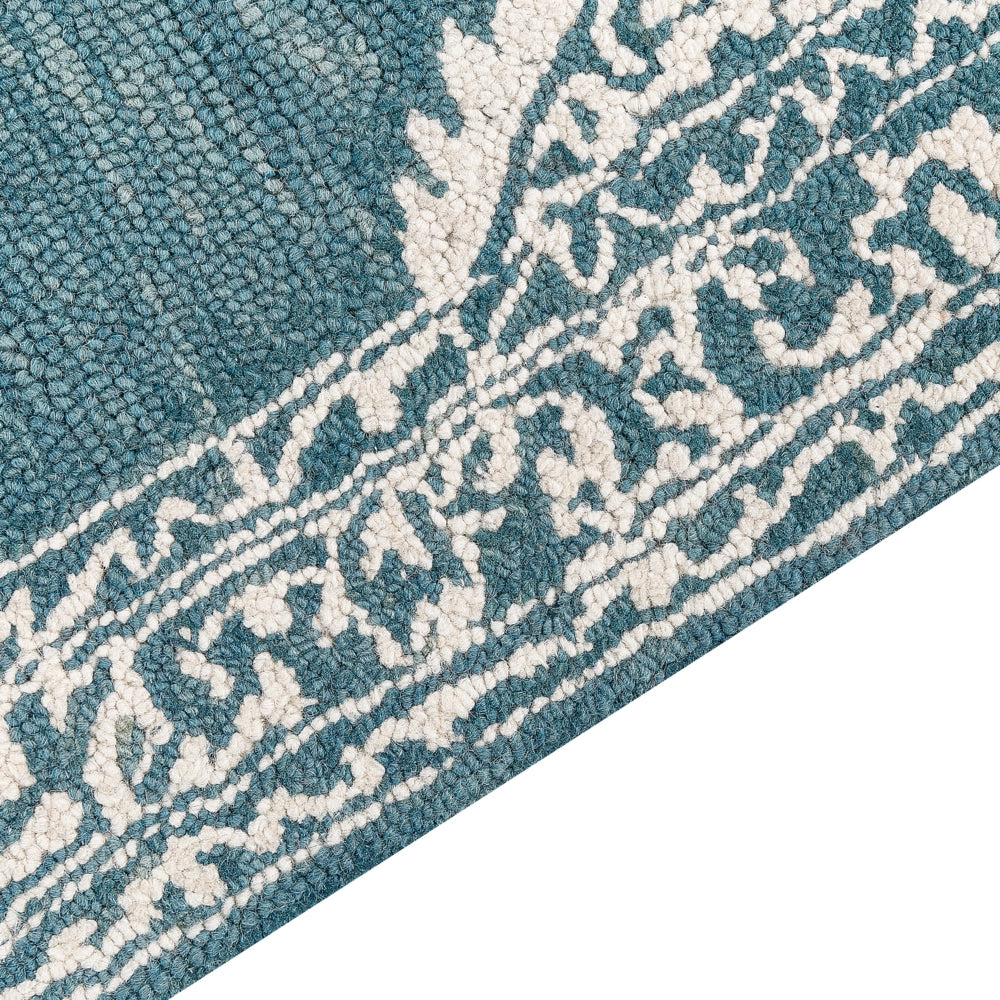 Tappeto bianco blu lana 80 x 150 cm tessuto piatto fatto a mano motivo orientale