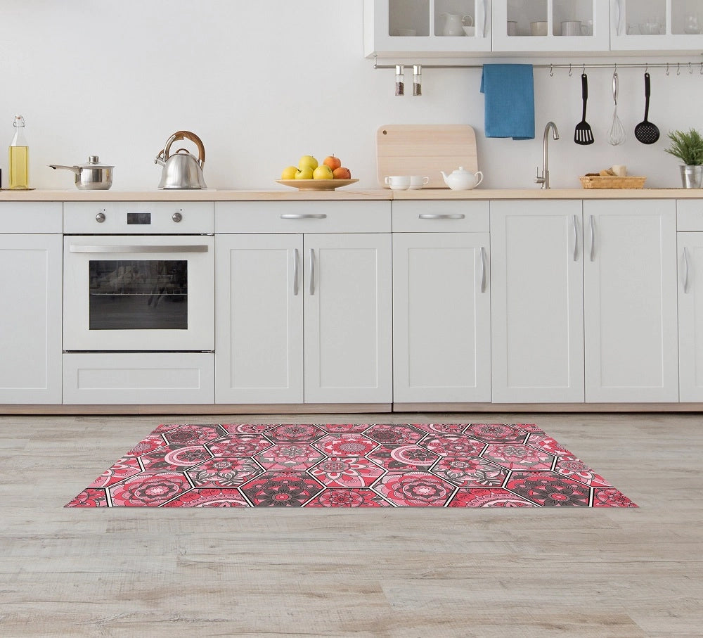Tappeto Cucina Antiscivolo Made in Italy Passatoia Antimacchia Multiuso Corridoio Soggiorno Lavabile in Lavatrice - 50x400 - Esagoni rosa