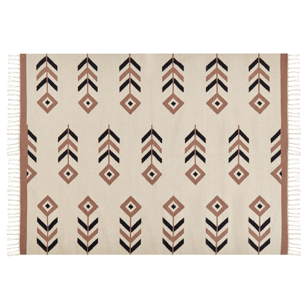 Tappeto Kilim Beige e Nero in cotone 140 x 200 cm a pelo basso Rettangolare reversibile Soggiorno moderno Camera da letto