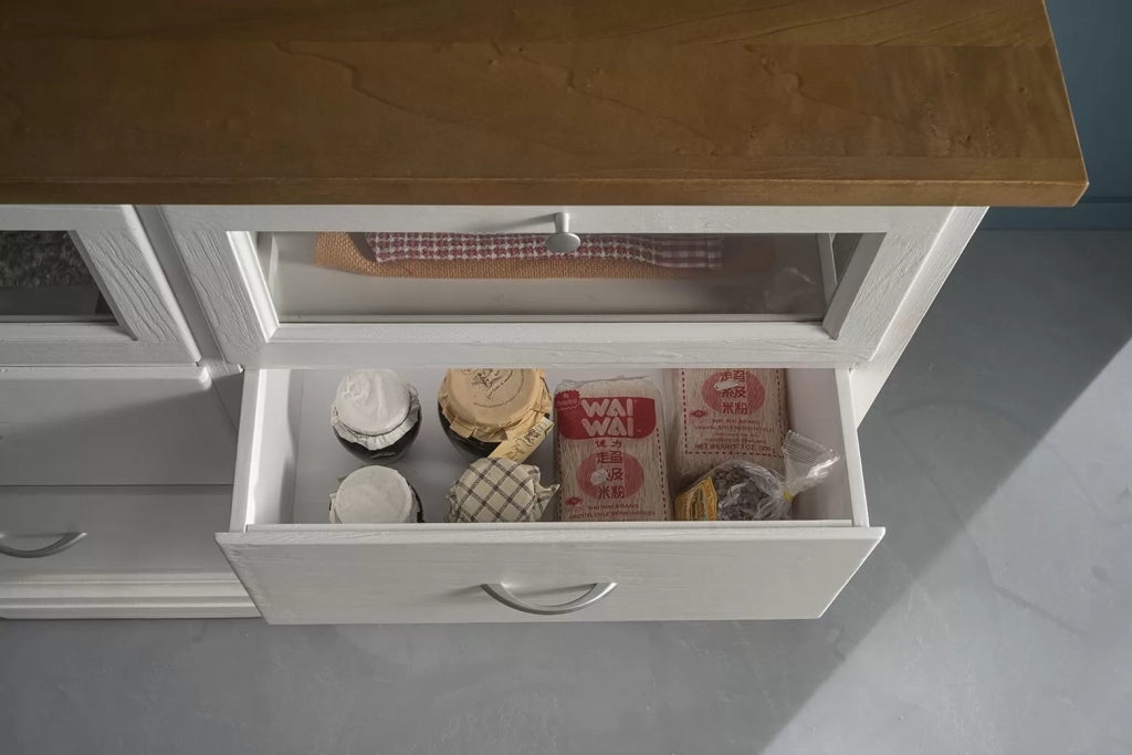 Cristalliera shabby in legno massello 2 ante 2 cassetti grigio/naturale l.120 p.58 h.197 - Mobili 2G