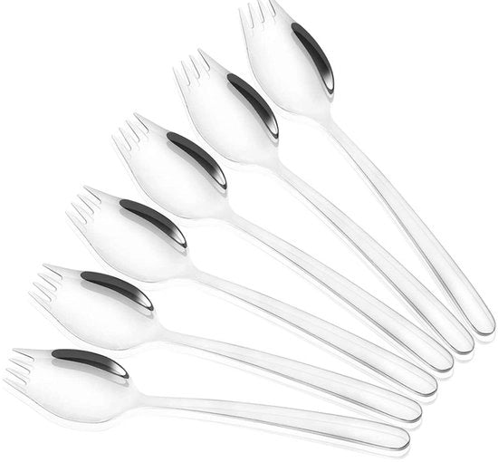 Set di Cucchiaini e Forchette in Acciaio Inossidabile - 6 Stuks - Duraturo - Per Insalata/Frutta/Gelato - Leggero e Salutare - Utensili da Cucina