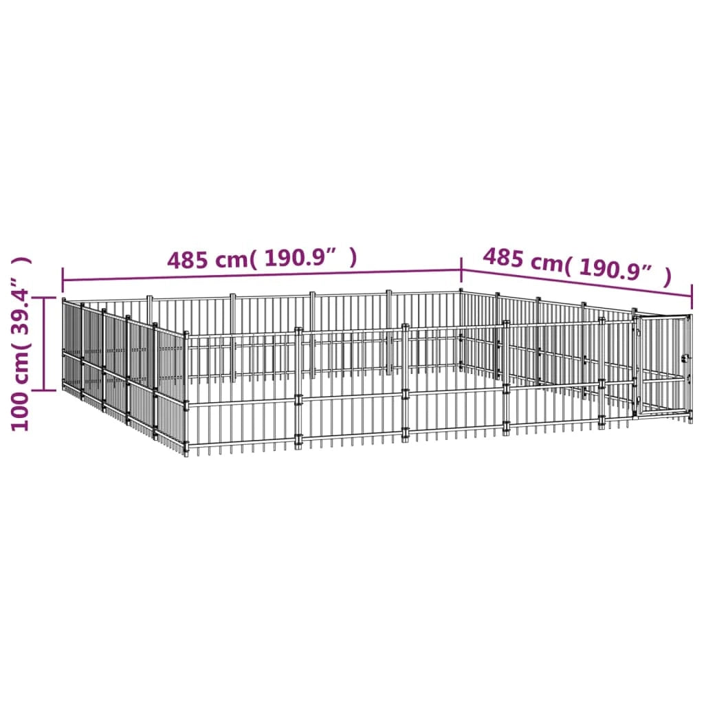 Gabbia per cuccia recinto per animali da esterno per cani in acciaio 23,52 m² nero 02_0041820