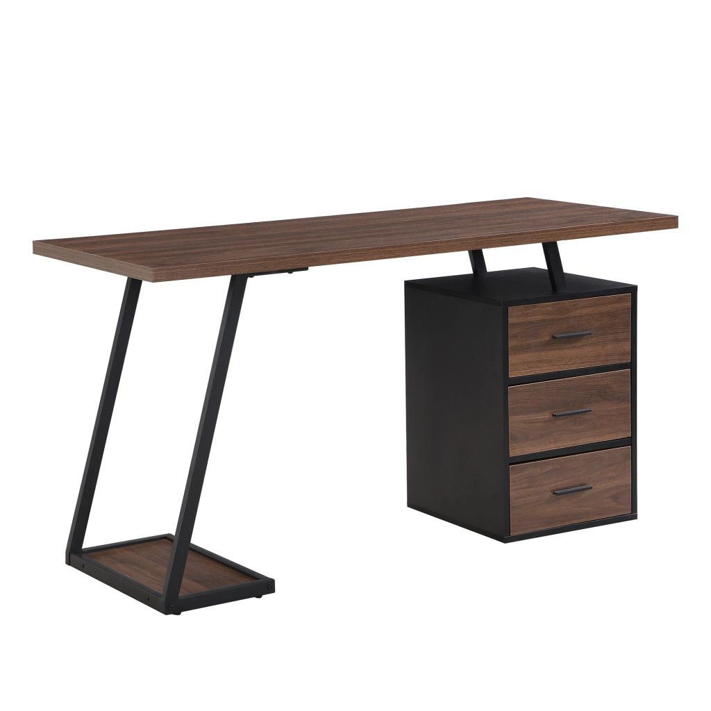 Scrivania lineare con 3 cassetti e organizer con supporto unità centrale per ufficio e studio marrone scuro 135.5 × 58 × 75 cm