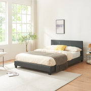 Letto Francese a Testiera Alta 140x200 cm Rivestimento in Similpelle Grigio Scuro Corium