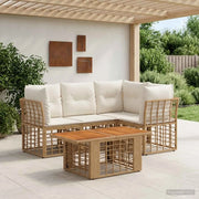 Set Divano da Giardino 5 pz Naturale e Bianco Crema polyrattan 3437862