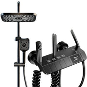 Impianto di Doccia con Termostato - Set di Doccia - Capocchia di Doccia - Maniglione di Doccia - Kit di Doccia e Rubinetto per Bagno - Display Digitale - Termostato di Doccia - 4 Funzionalità - Fuga di Alta Pressione - Rubinetti in Ottone - Nero