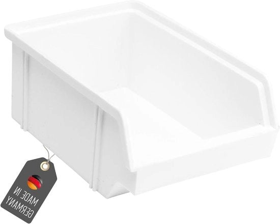 Scatola di stoccaggio in plastica bianca 60 x 100 x 150 mm - Made in Germany - per officina, laboratorio, magazzino e garage - cassa di ordinamento per viti, chiodi e piccoli componenti
