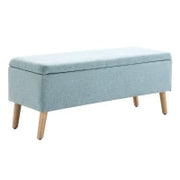 Panca con Contenitore, Panca Imbottita Effetto Lino, Baule con Gambe in Legno, Panca Contenitore per Soggiorno, Camera da Letto, Ingresso, 110 x 39 x 45 cm, Verde Chiaro