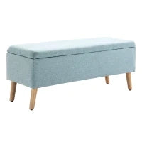 Panca con Contenitore, Panca Imbottita Effetto Lino, Baule con Gambe in Legno, Panca Contenitore per Soggiorno, Camera da Letto, Ingresso, 110 x 39 x 45 cm, Verde Chiaro