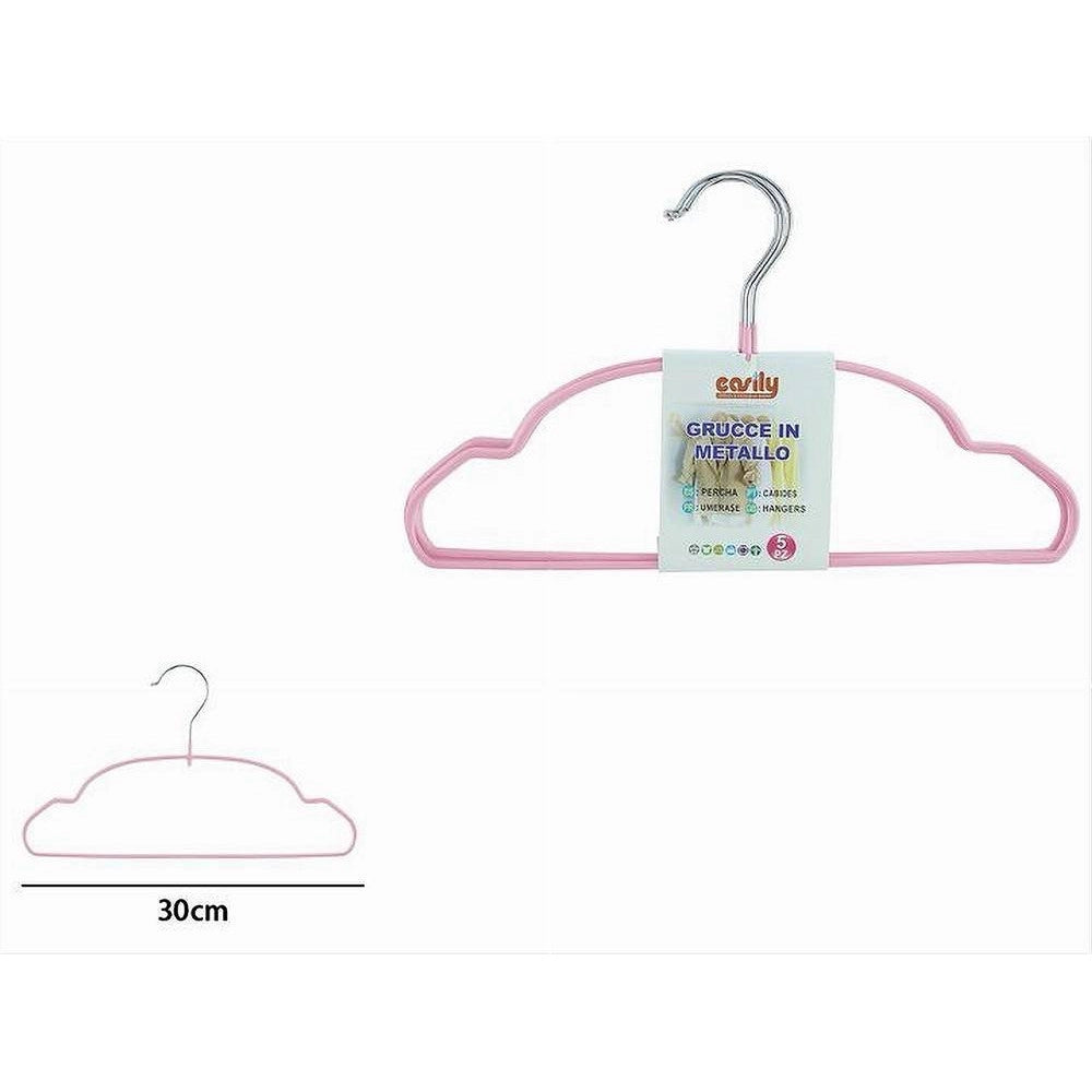 Trade Shop - Set 5pz Grucce Stampelle In Metallo Gommate Antiscivolo Rosa Appendi Abiti 87676 -