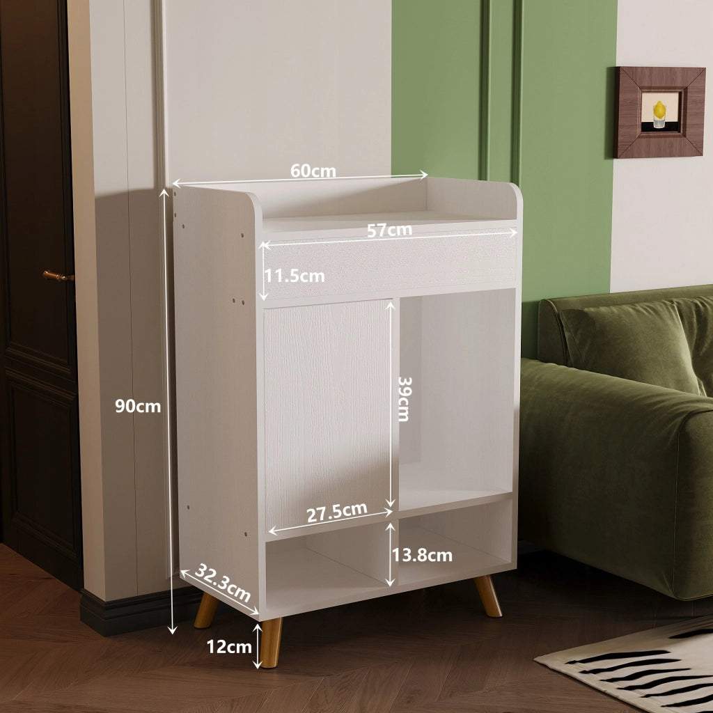 Comò moderno bianco capiente con spazio per le scarpe e cassetto da 60 cm