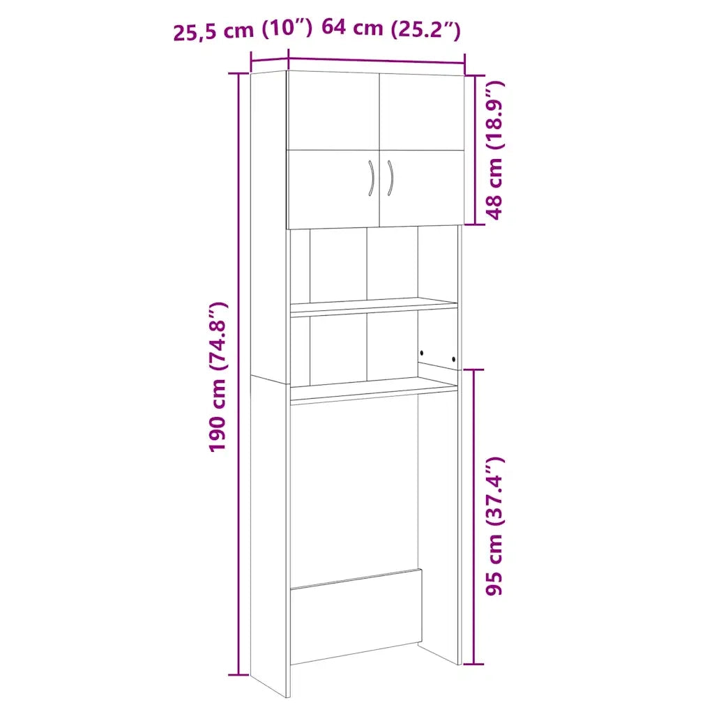 vidaXL Mobile Lavatrice Rovere Sonoma 64x25,5x190 cm Legno Multistrato