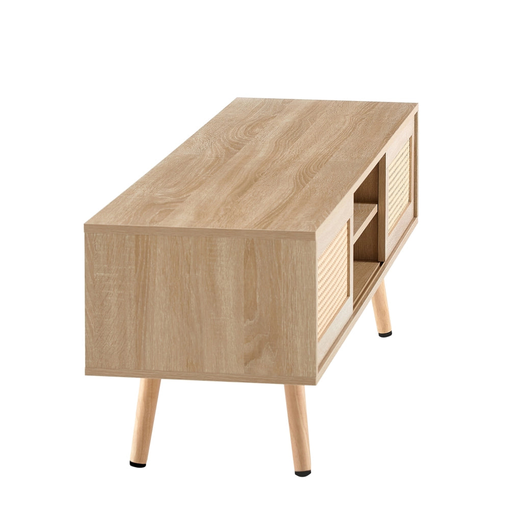 Mobile TV 1400x40x45 cm con ante scorrevoli e ripiani regolabili in MDF naturale