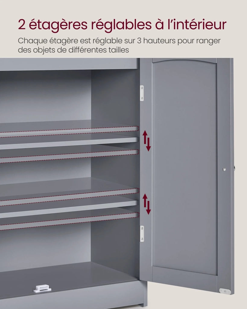 Mobiletto da bagno mobiletto contenitore mobiletto a 2 ante con 2 ripiani regolabili per sala da pranzo cucina soggiorno 30 x 60 x 100 cm grigio 12_0006480